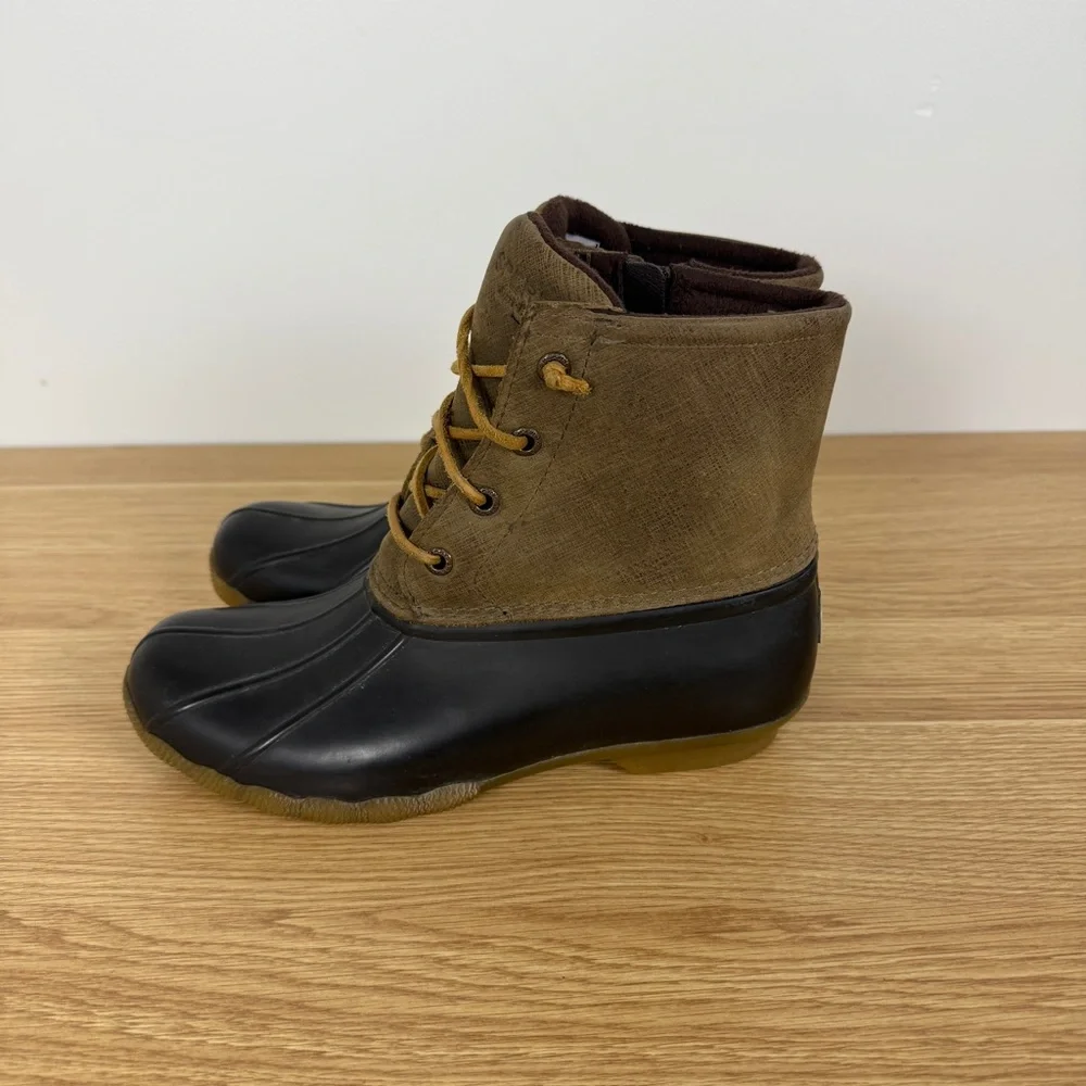 perry Saltwater Duck Boots Womens 7 Brown Olive | Waterproof Rain Snow Boots